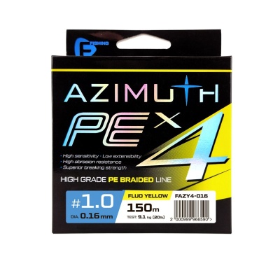 Шнур F-FISHING Azimuth PE X4 150м Fluo Yellow 0,16мм 9,1кг/20lb