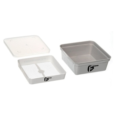 Коробка для наживки+сито+кришка (135x135x55 мм) GREY BOX+COVER+RIDDLE