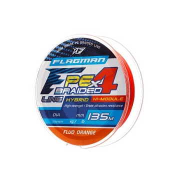 Шнур FLAGMAN PE Hybrid F4 135m FluoOrange 0,06mm. 2,7кг/6lb