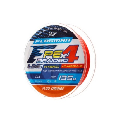 Шнур FLAGMAN PE Hybrid F4 135m FluoOrange 0,06mm. 2,7кг/6lb