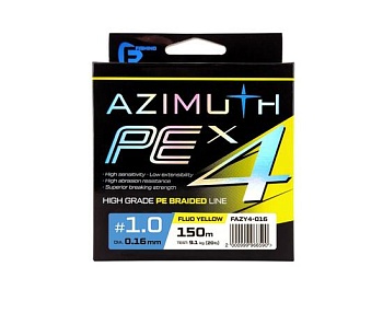 Шнур F-FISHING Azimuth PE X4 150м Fluo Yellow 0,16мм 9,1кг/20lb