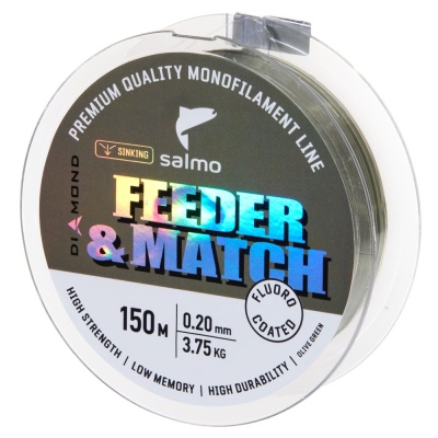 Леска моно. Salmo Diamond FEEDER & MATCH FLUORO COATED Grey 150/020