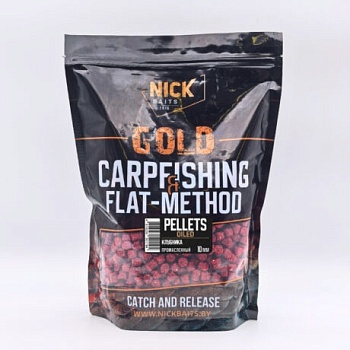 Прикормка рыболовная пеллетс NICK BAITS GOLD "OILED 10 мм" Клубника; пачка 1 кг,