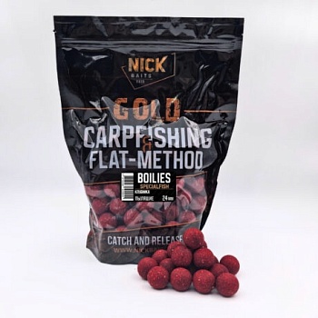 Прикормка рыболовная бойлы растворимые NICK BAITS GOLD "SPECIALFISH SOLUBLE 24 мм" Клубника; пачка 1